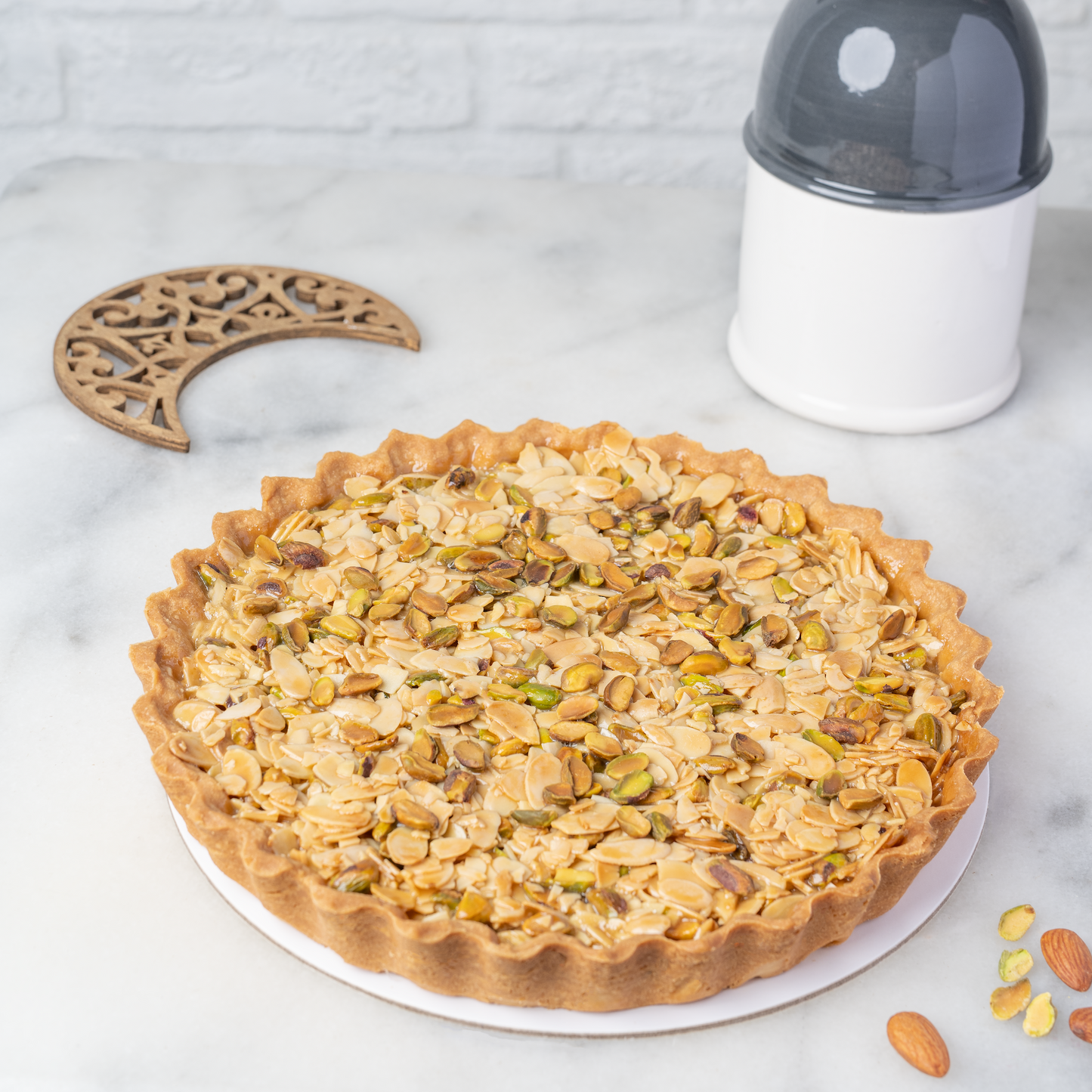 Pistachio Almond Florentine Tart