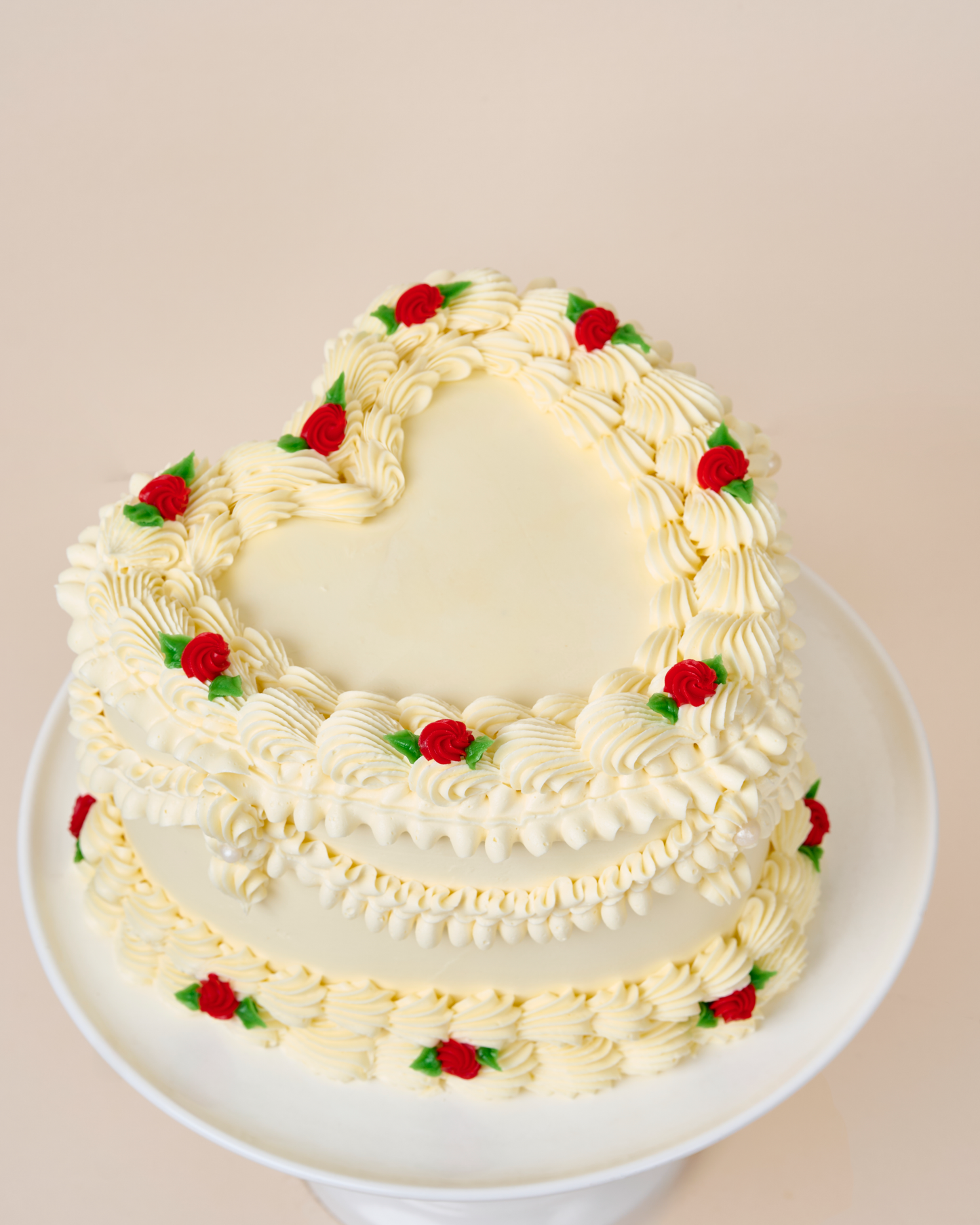 White Vintage Heart Cake With Roses