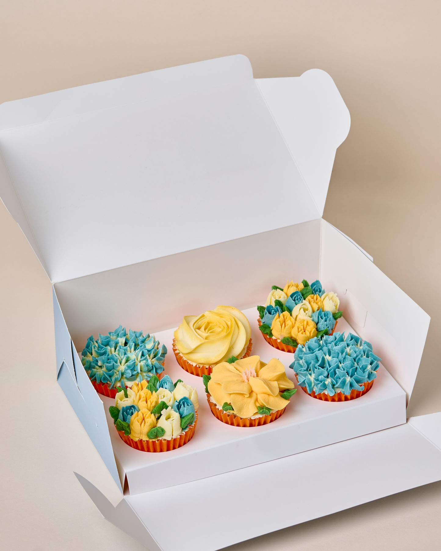Blue & Yellow Floral Cupcakes