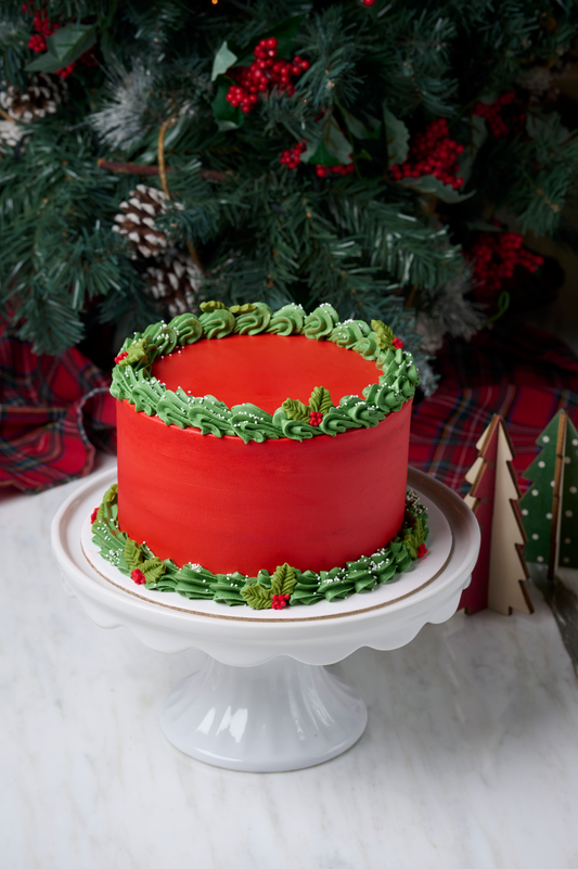 Green & Red Holly Cake