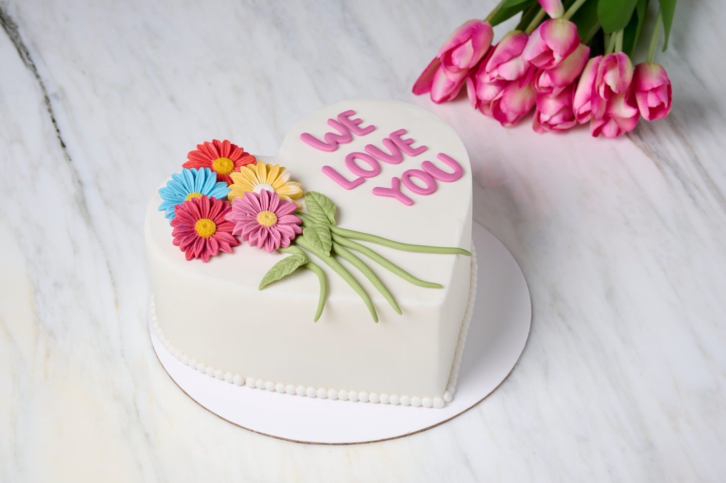 We Love You Floral Heart Cake