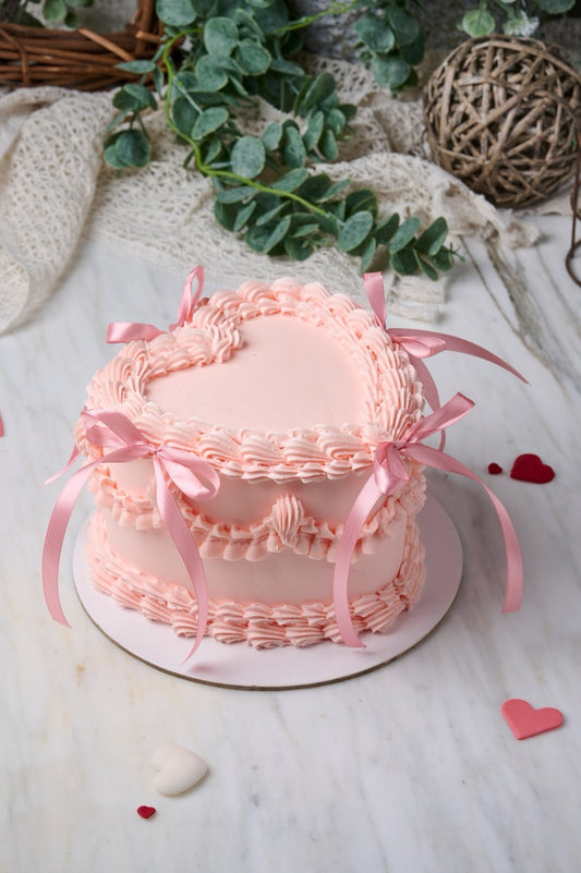 Pink Hearts & Ribbons Vintage Cake