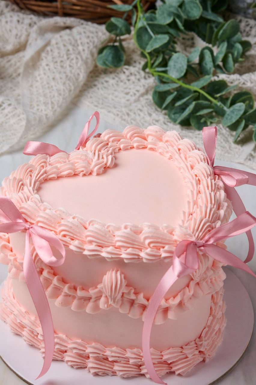 Pink Hearts & Ribbons Vintage Cake