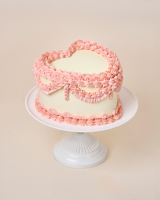 Pink & White Vintage Heart Cake