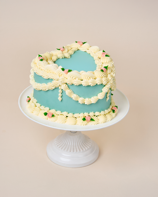 Blue & White Vintage Heart Cake